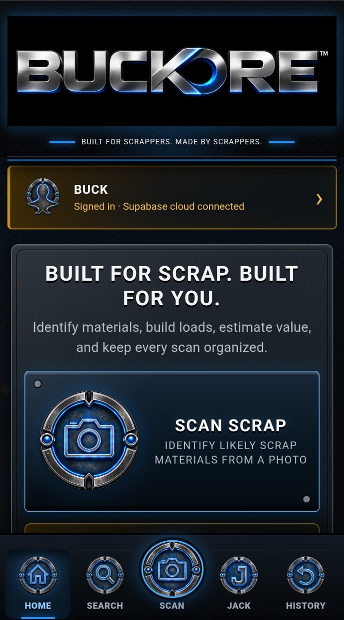 BUCKORE home screen