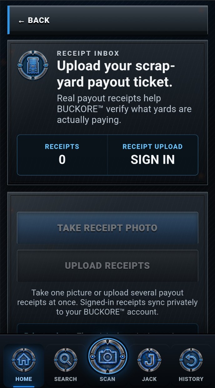 Receipt Inbox screen