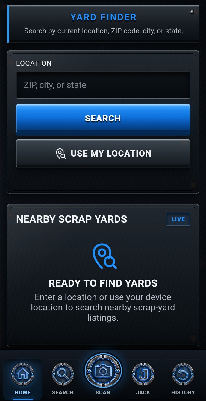 Yard Finder screen